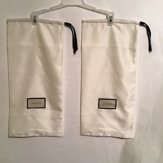 X2 GUCCI Drawstring Shoe Dust Bag Satin Finish Ivory Dimensions 17" x 8" NWOT