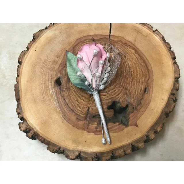 Men's Real Touch 5" Boutonniere Mauve Rose Pink Flower Groom Best Man Formal