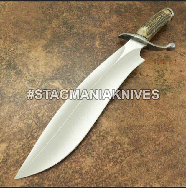 Custom Hand Forged D2 Steel Hunting Big Bowie Knife Vintage Stag Antler Handle