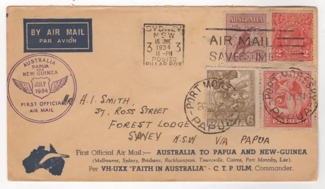 1934 Jul 24th. First Flight Cover. Australia - Papua - Australia. AAMC 393.