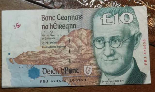 Irish 10 Pound Note Banknote 1993 Punt Ireland Money