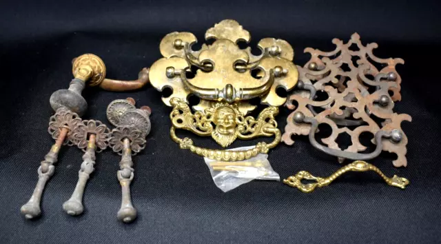 Lot of Vintage  Dresser Drawer Pull Brass Metal Batwings Drop Pulls Bearded Man
