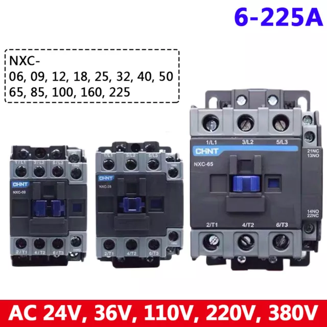 AC Contactors 24/36/110/220/380V Coil Voltage 6 Amp to 225 Amp 3 Pole NXC-06~225