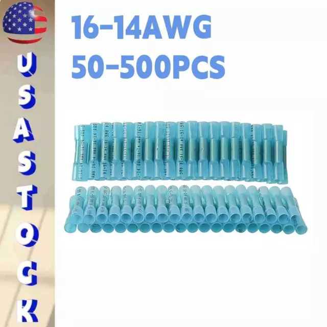Blue Heat Shrink Butt Wire Connectors Crimp Terminals AWG 16-14 Gauge 50-500PCS