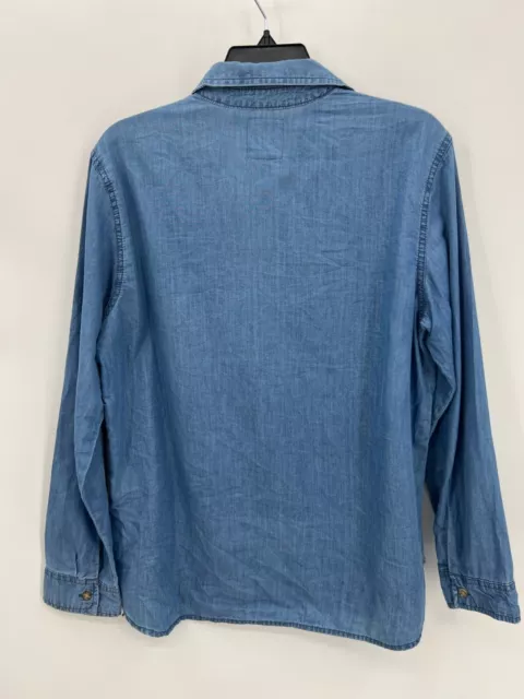 C&C California Top Womens Medium Blue Denim Long Sleeve Popover Blouse Pocket 2