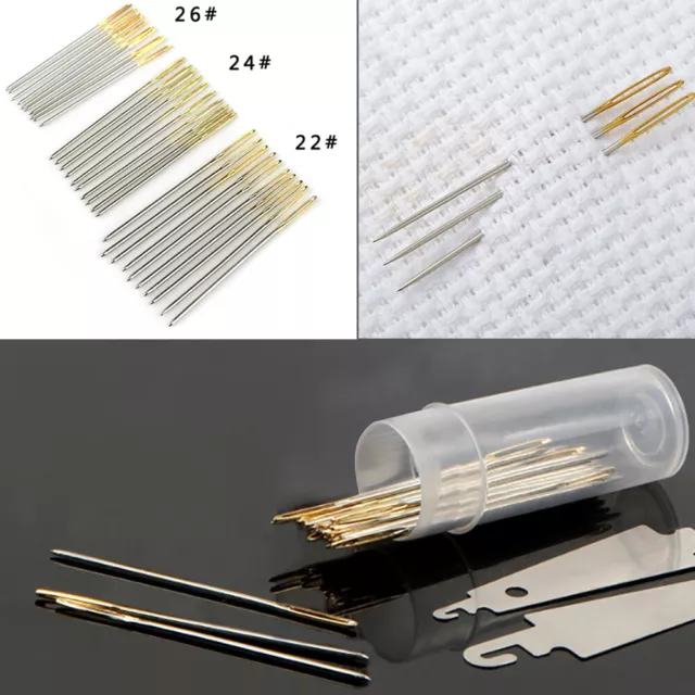 30X Hand Sewing Needles Gold Eye Embroidery Cross Stitch Needle With Threader