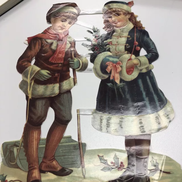 Christmas German Die Cuts-Embossed Scraps- Unused antique 10" Victorian Children