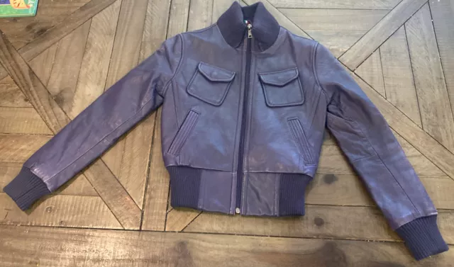 KNOLES & CARTER Womens Purple Italian Lamb Skin Leather Bomber Jacket Small