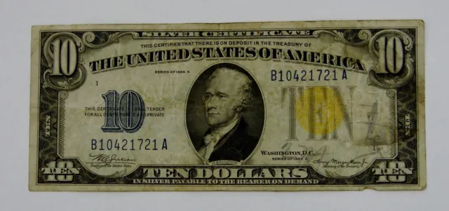 1934 A - $10 North African Silver Certificate - Circulated