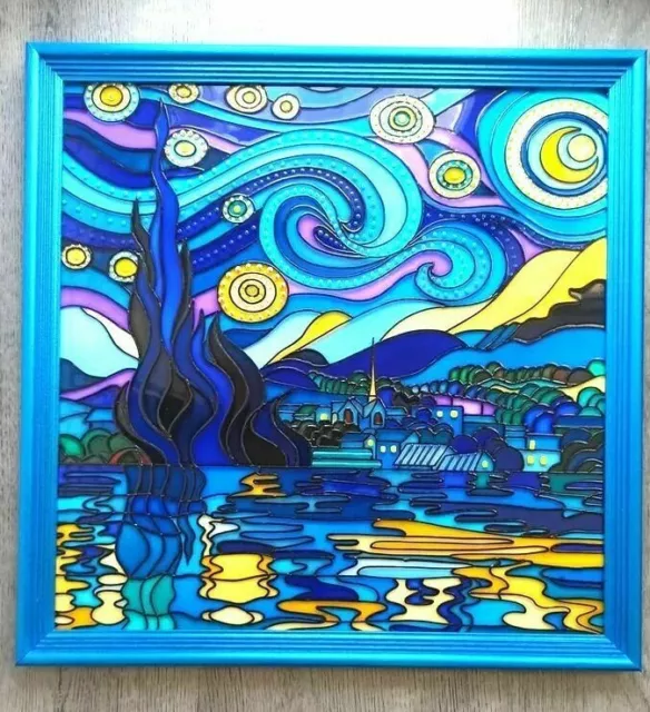 The Starry Night Vincent Van Gogh Handpainted famous art Stained glass decor