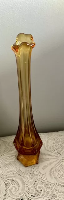 Vintage Viking Honey Amber Epic Column Ribbed Swung Vase 14” Mid Century MCM