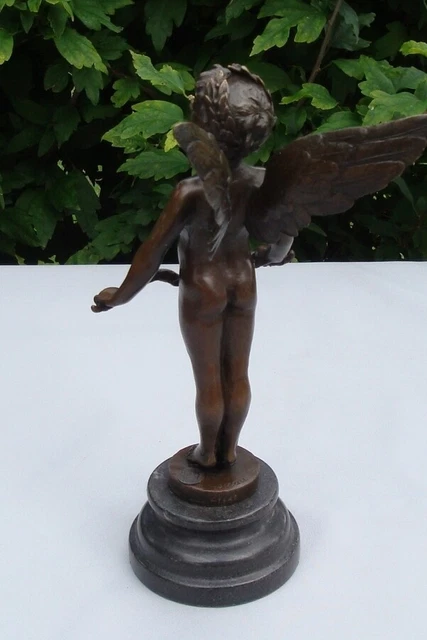 Estatua Ángel Art Deco Estilo Art Nouveau Estilo Bronce sólido Firmado 3