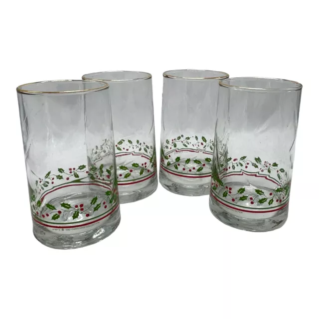 Vintage 1982 Arby's Christmas Holly & Berry Drinking Glasses Tumblers Set of 4