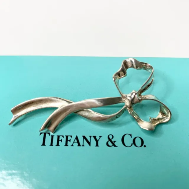 Tiffany & Co. 925 Sterling Silver - Vintage Shiny Bow Tied Ribbon Brooch Pin