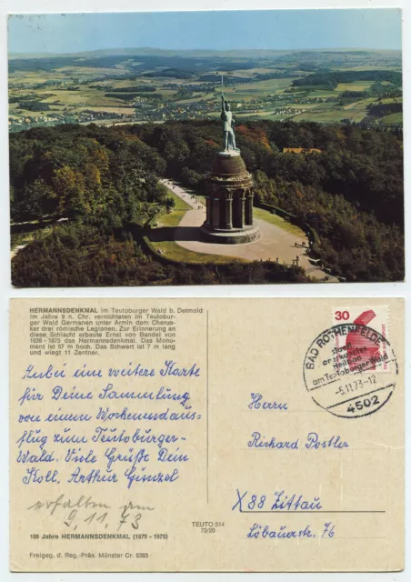 67077 - Hermann's monument - postcard, special stamp Bad Rothenfelde 5.11.1973