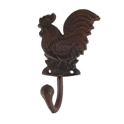 Rooster Wall Hook Hanger Cast Iron Rustic Brown Finish Antique Style