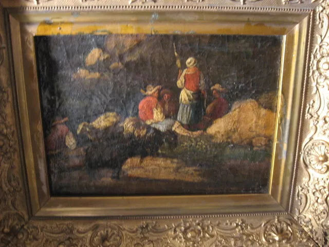 Late 19Th Century Italian Oil Painting Sheppards With Sheep