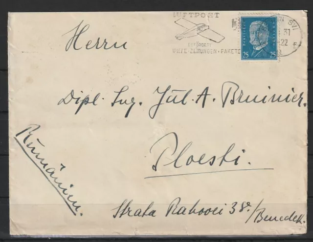 Dt. Reich Nr. 416 auf Auslandsbrief Berlin - Ploiesti/Rumänien, 1931 #1081879
