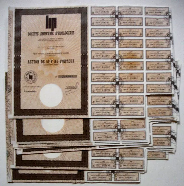 Gros Lot De 98  "Lip Sociéte Anonyme D'horlogerie" Action De 50 F- Année 60