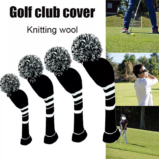 Golf Club Head Covers Wood Pom Pom for Driver Fairway Hybrids Knit & Number Tag