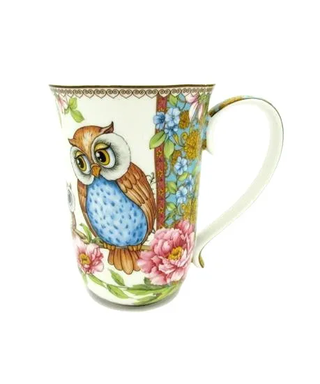 Fine Bone China Rose & Melody Owl Tea Coffee Cup Mug -  Gift Boxed
