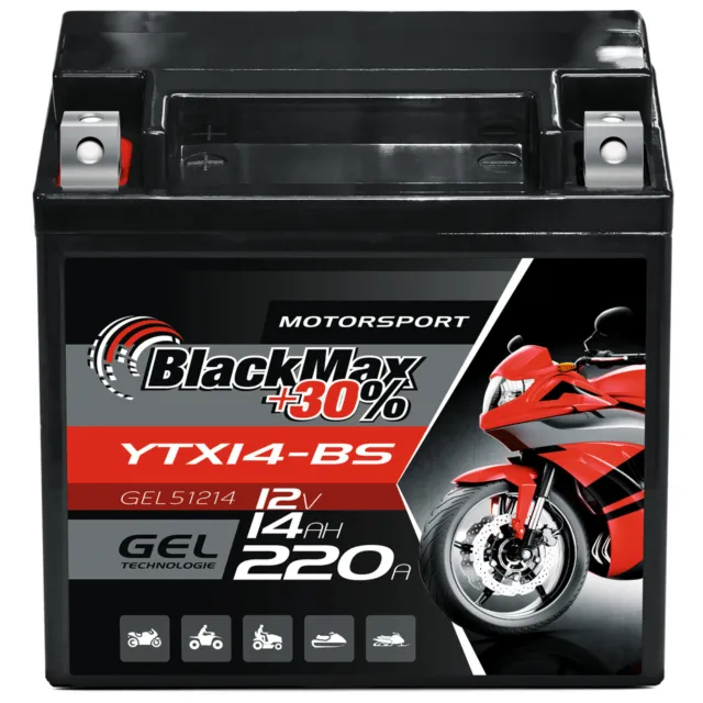 BlackMax YTX14-BS Motorradbatterie GEL 12V 14Ah CTX14-BS 51214 Batterie YTX14-4
