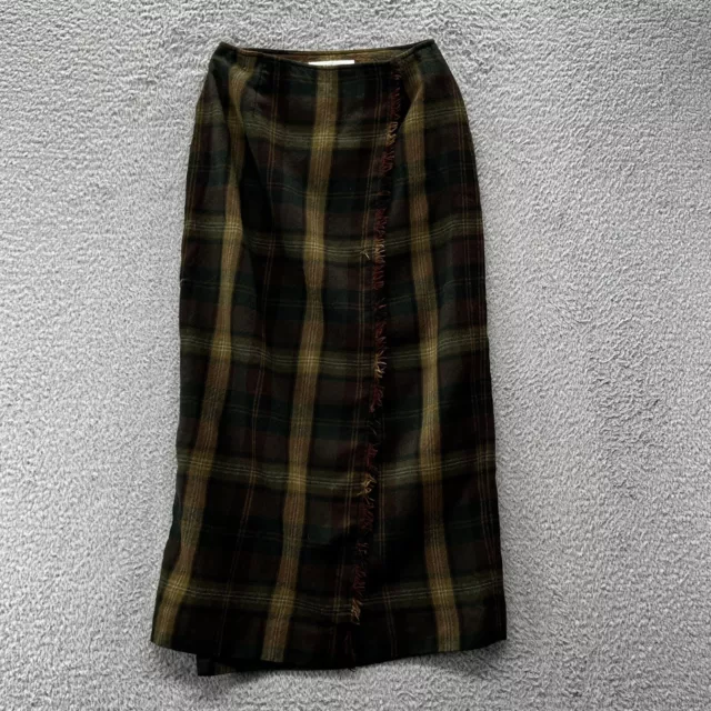 Dark Academia Maxi Faux Wrap Skirt 8 M Tartan Plaid 90s Pencil Long School Brown