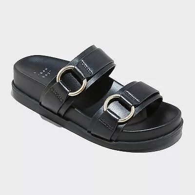 Women's Marcy Two-band Buckle Footbed Sandals - A New Day Black 11