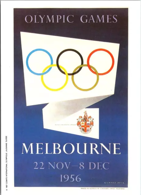 Postcard, Reproduction Olympic Games Poster, Melbourne Australia 1956 C3O