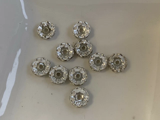 10 Strass Rondelle Spacer 10 mm silber Schmuck Basteln Zwischenperlen R214