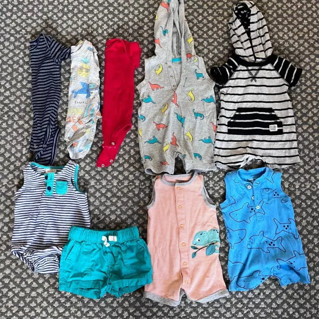 Baby Boy Lot 9 0-3 3 Months Summer Romper One-Piece Outfits Shorts Tank Carters