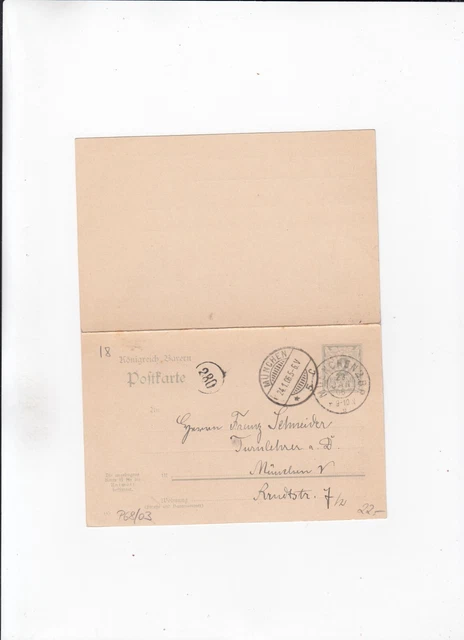 DM033/ Bayern Ganzsache 68 / 03 dOPPELKARTE oo