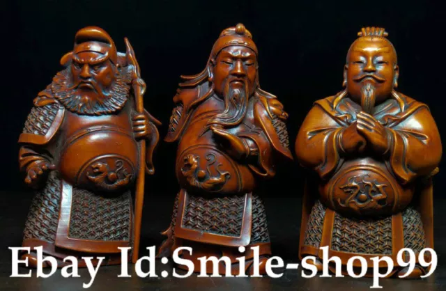 China Boxwood Wood Hand Carved Three Kingdoms Story Tao Yuan San Jie Yi Statue