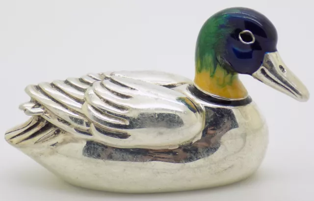 Vintage Italian Handmade Sterling Silver 925 Saturno Enameled Duck Figurine