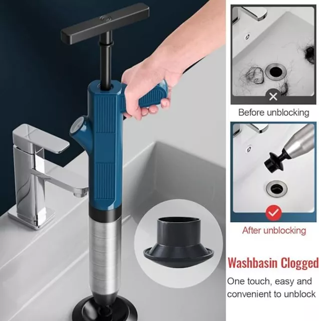 Toilet Plunger Air Drain Blaster High Pressure Compressed Pump Sink Pipe Cleaner