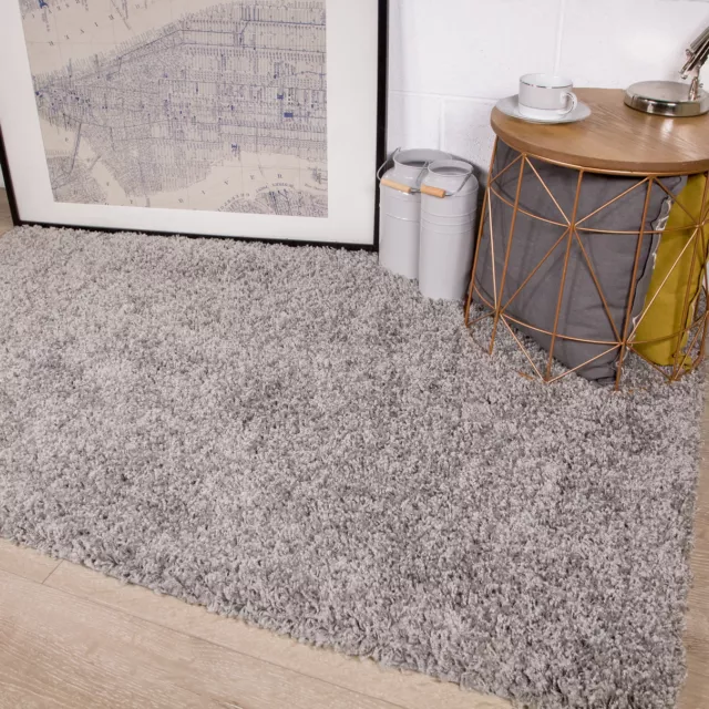 Cosy Fluffy Silver Grey Shaggy Rugs Soft Furry Thick Non Shed Living Room Rug UK