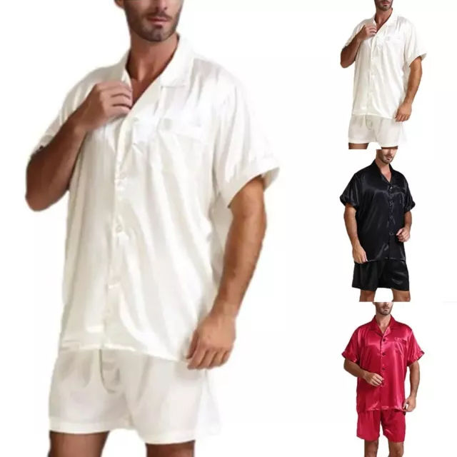 Lot de 2 pyjamas hommes satinés soie hauts et shorts vêtements de nuit