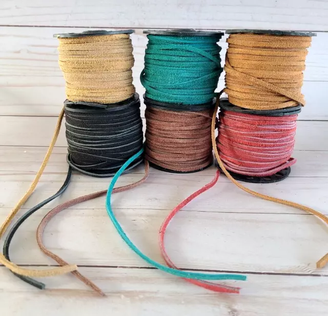 Lote de 6 rollos carretes de 25 yardas ¿ciervo? Cordón de cordón de cuero artesanías negro bronceado marrón rojo