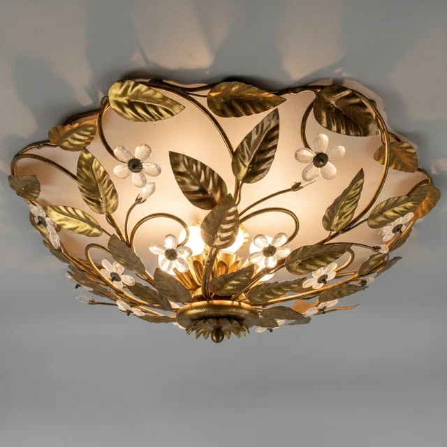 Lustre En Fer Forgé Avec Fleur Rose - 1 Lumière - Style Champêtre - Artérameferro