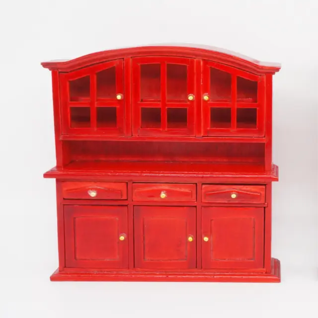 1:12 Scale Dolls House Miniature Vintage Red Storage Cabinet Wooden Furniture 3