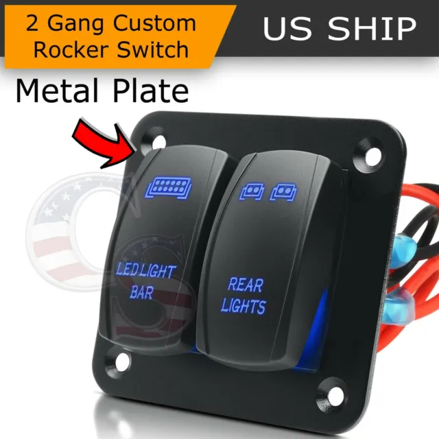 2-Gang 5Pin Car Marine Boat Waterproof Rocker Switch Panel Circuit Breaker Blue