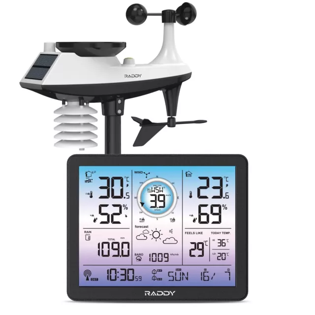 Raddy VP7 Weather Station Wireless Indoor Outdoor w/ 7.4'' Digital Color Display