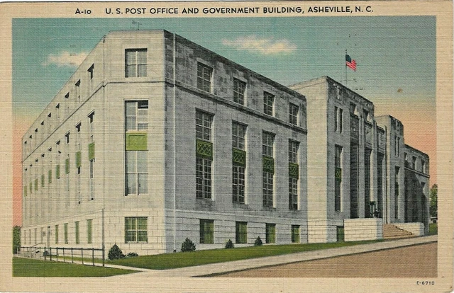 Us Post Office & Government Bldg Asheville North Carolina Linen Nc Postcard