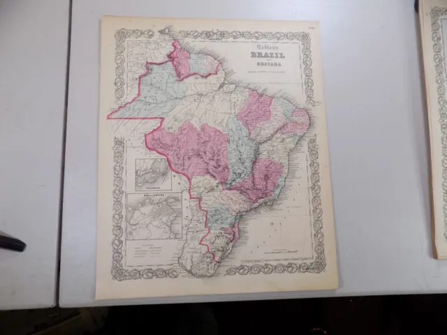 1855 Antique Colton Atlas Map  / BRAZIL AND GUYANA, SURINAM, FRENCH GUIANA