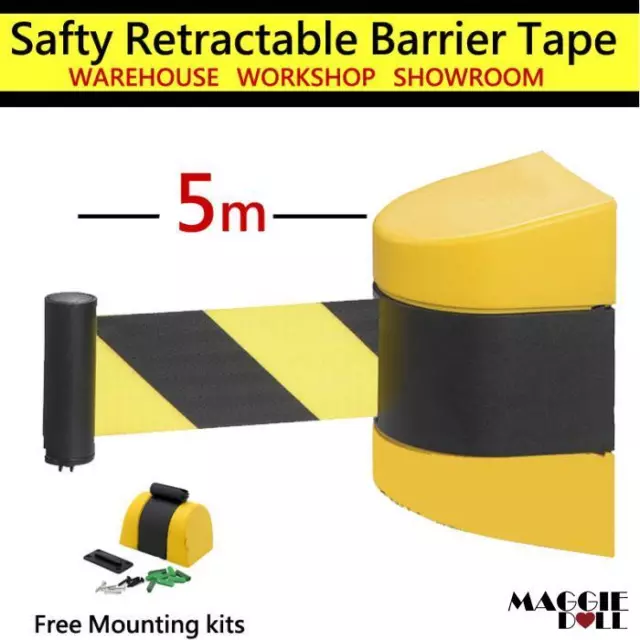 5m Retractable Barrier Tape Safety warehouse workshop crowd control wall mount