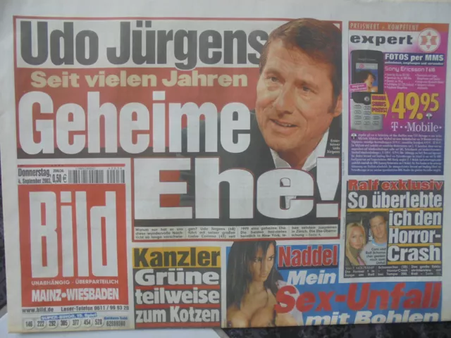 Bild Zeitung vom Donnerstag 4.September 2003 Udo Jürgens, Ralf Schuhmacher usw.