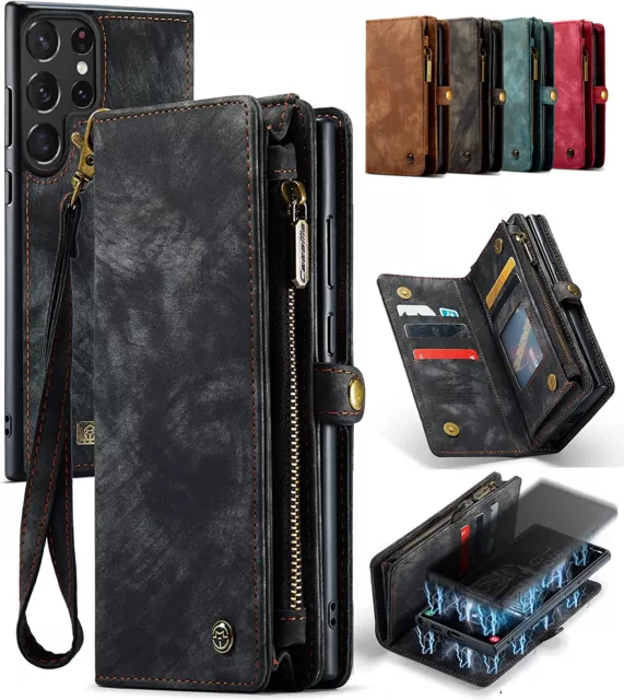 Genuine Leather Purse Wallet Case Cover For Samsung Galaxy S24 Ultra S23 S21 FE