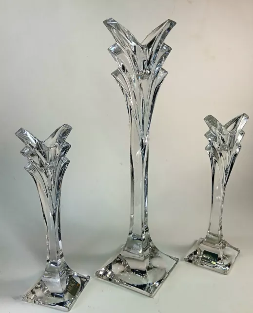 Mikasa Candlestick Holders Art Deco Lead Crystal Set Of 3