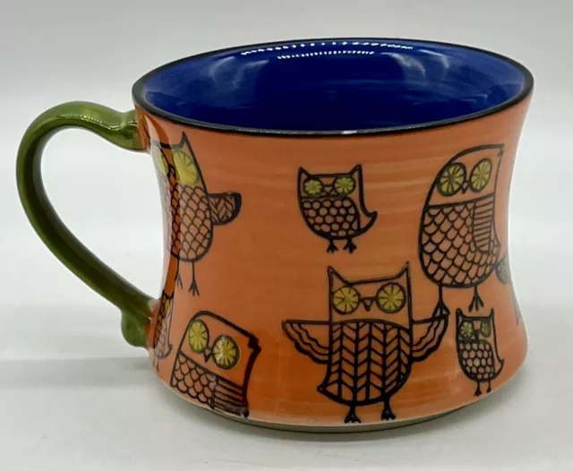 Pier One 1 Imports Owl Mug Orange Coffee Mug Tea Cups Stackable Blue 8 oz 3"