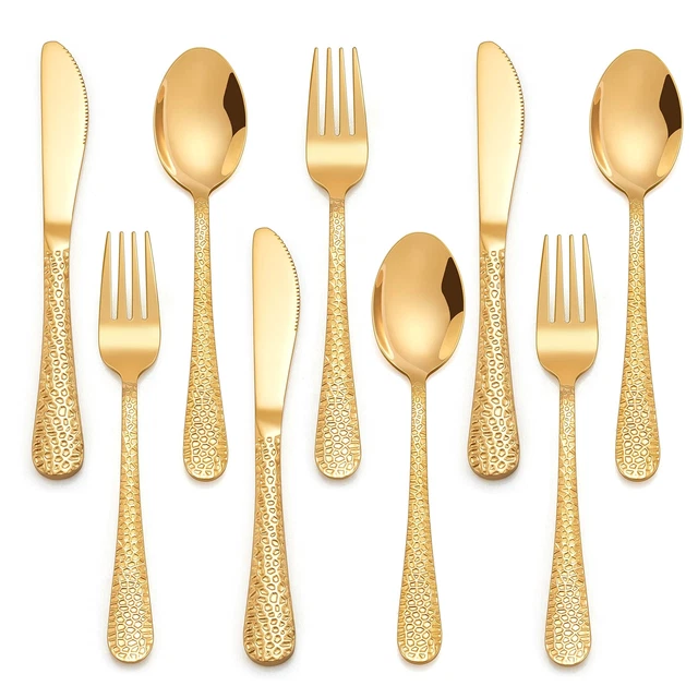 9-Piece Toddler Kids Silverware Set, Stainless Steel Hammered Flatware...